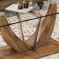 thumbnail image 5 of Modern Rectangle Dining Table with 0.31-inch tempered glass table top ,Dinner Room Table with Double U-shaped Base and Medium Density Board Legs ,Minimalist Table for Kitchen Dining Room,Wood, 5 of 9