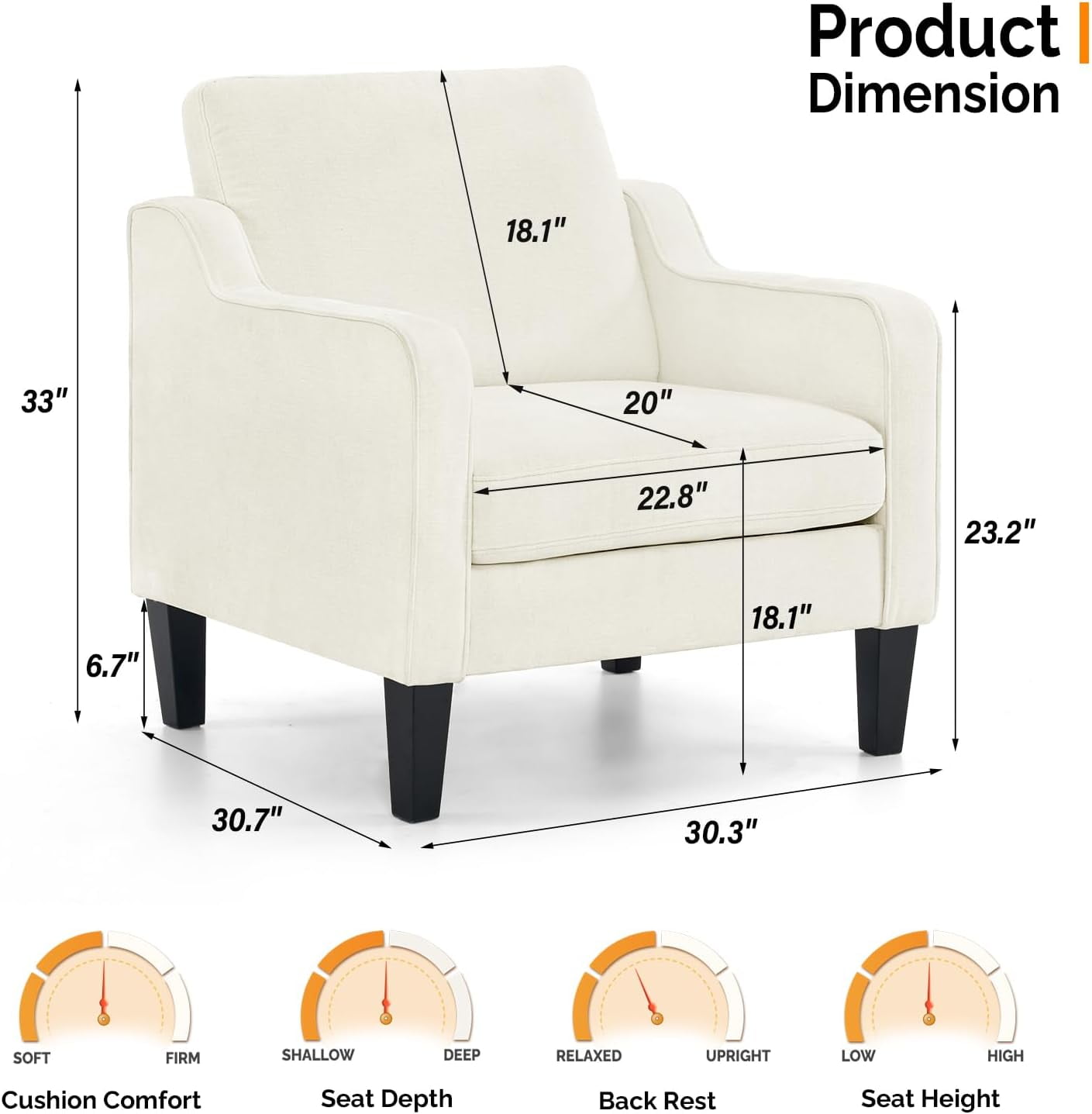 VINGLI Mid-Century Modern Compact Scooped Armrest Loveseat
