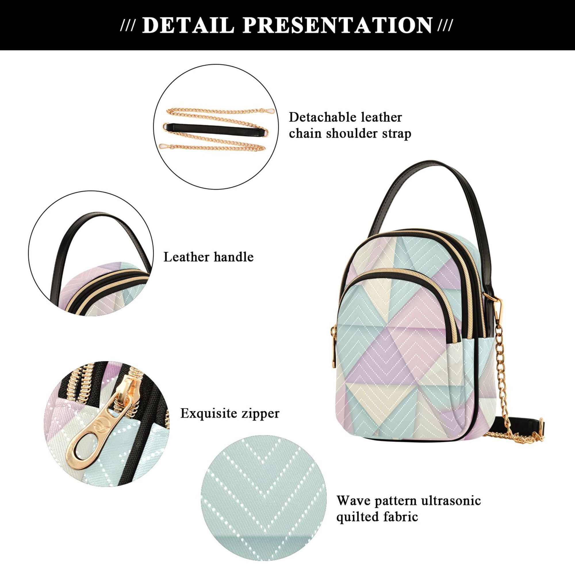 FORMRS Crossbody Bag for Women Quilted Travel Shoulder Cell Phone Purse with Chain Strap Handbag, Purple Geometric