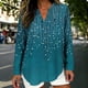 thumbnail image 1 of TaTaai Women's Linen Look V Neck Blouse, Long Roll Up Sleeves with Button Cuff Detail, Casual Summer Top for Everyday Wear Gift, 1 of 5
