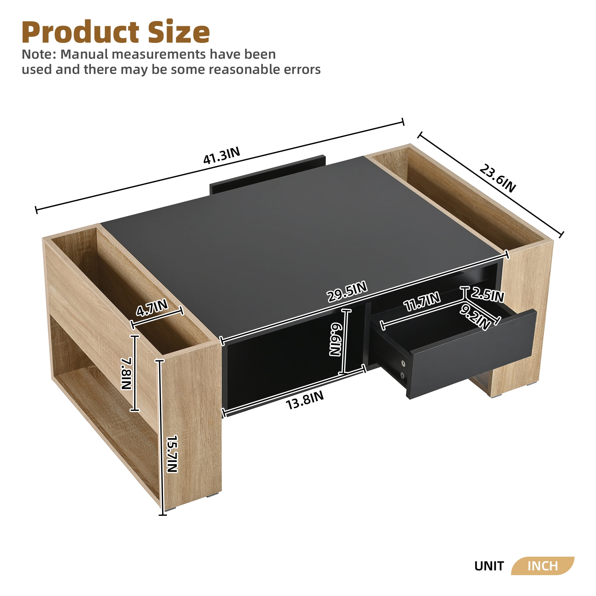 Euroco High Glossy Coffee Table with 2 Drawers, Practical Two Tone Center Table with Hidden Compartments, Rectangle Cocktail Table with Open Storage Shelf for Living Room, Bedroom