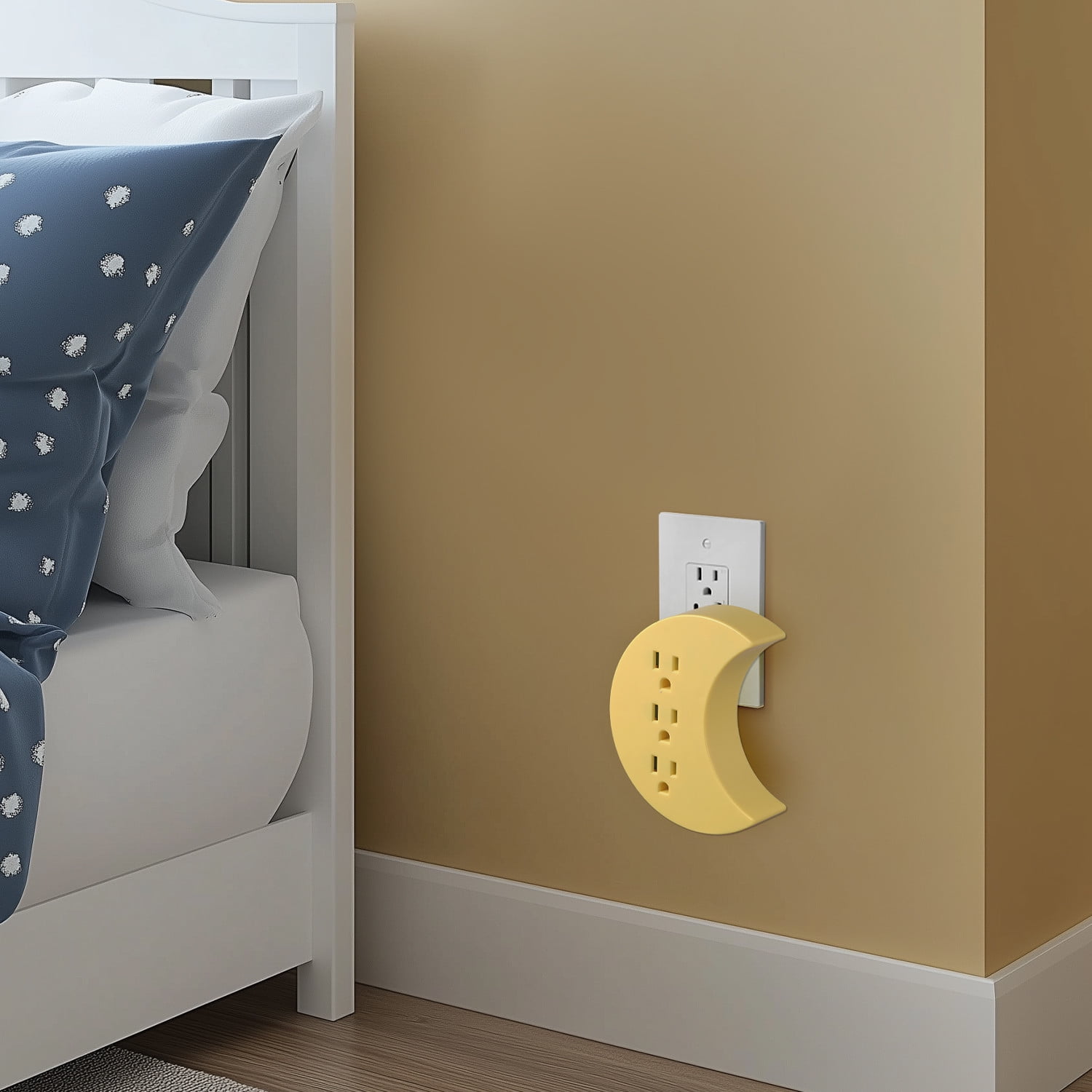 Adaptateur mural d’intérieur en demi-lune jaune à 3 prises de Globe Electric, non compatible avec appareils intelligents