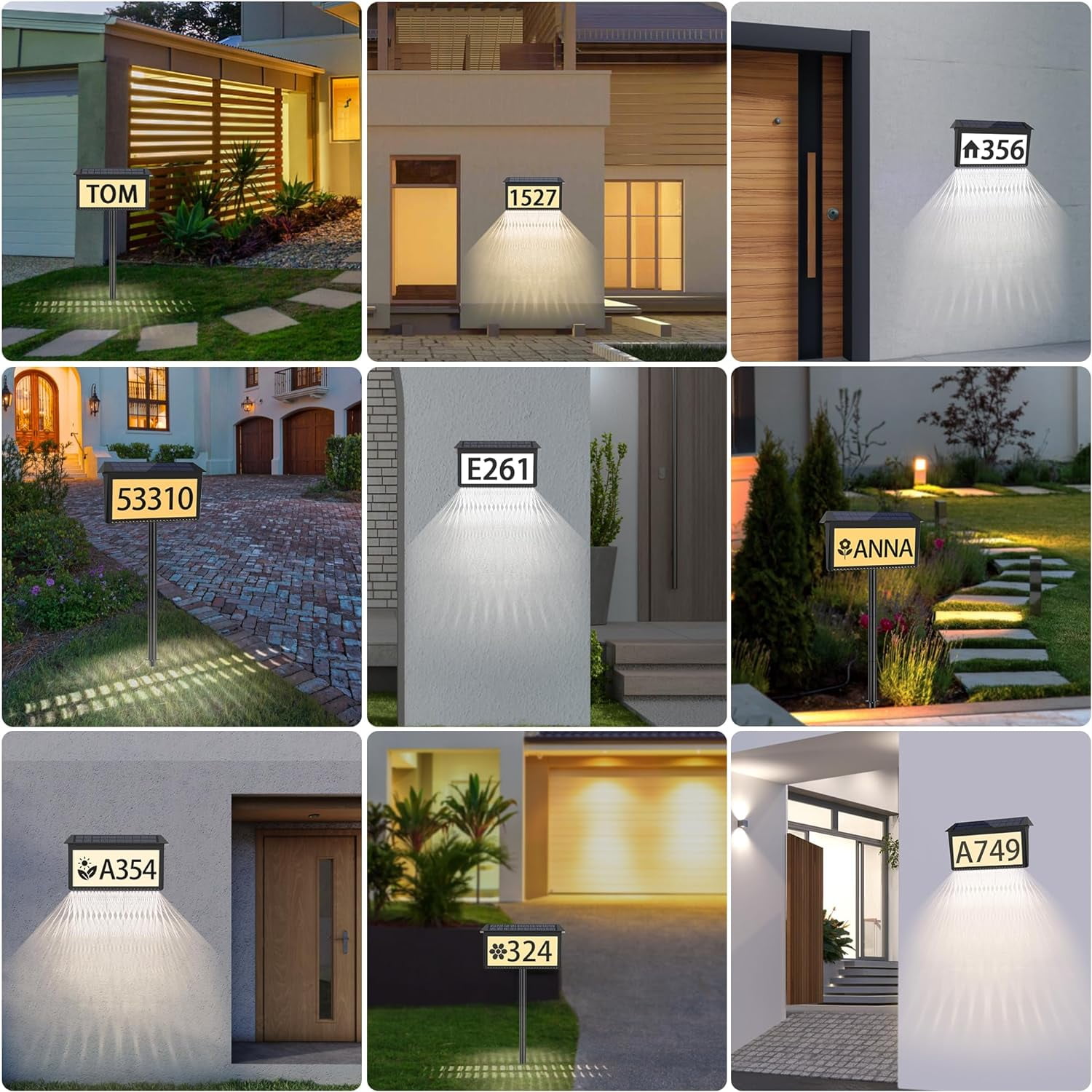 2 IN 1 Solar Address Sign for Yard Lighted House Numbers Waterproof Illuminated Address Plaque with Stakes 22 LEDs 3 Color Lighting Modes Wall Mounted/In Ground 2 Ways for Outside Street