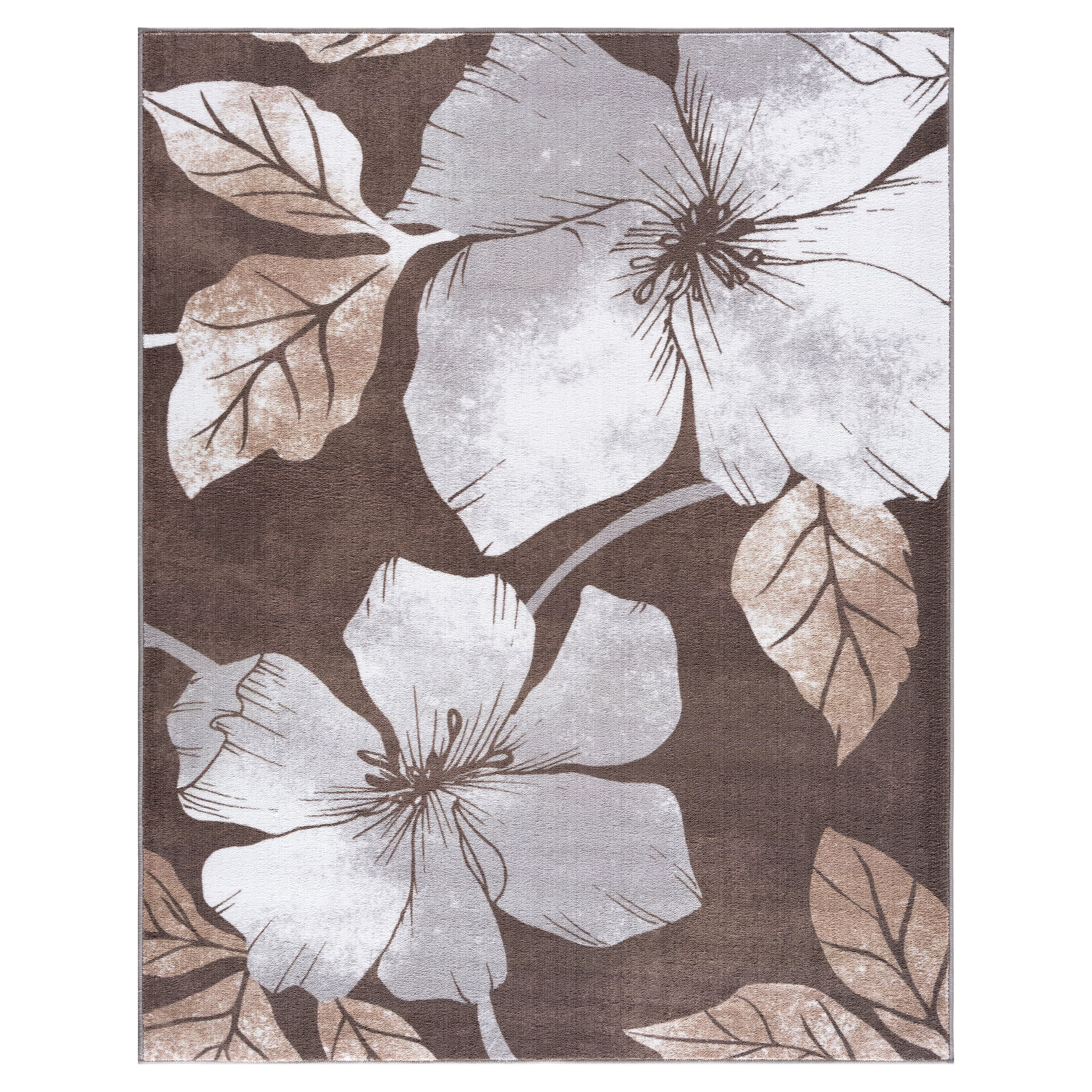 CAMILSON Solana Non Slip Modern Floral Indoor Area Rug Grey/Brown 6x9
