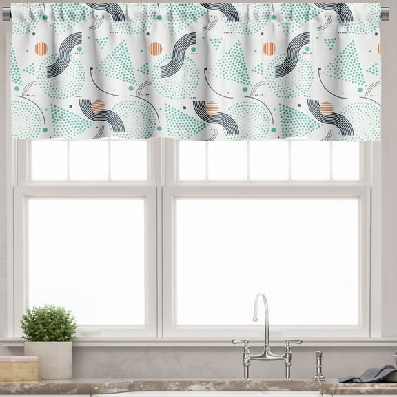 Ambesonne Geometric Valance Pack of 2, Dots Triangles Stripes, 54"X12", Seafoam and Burnt Sienna