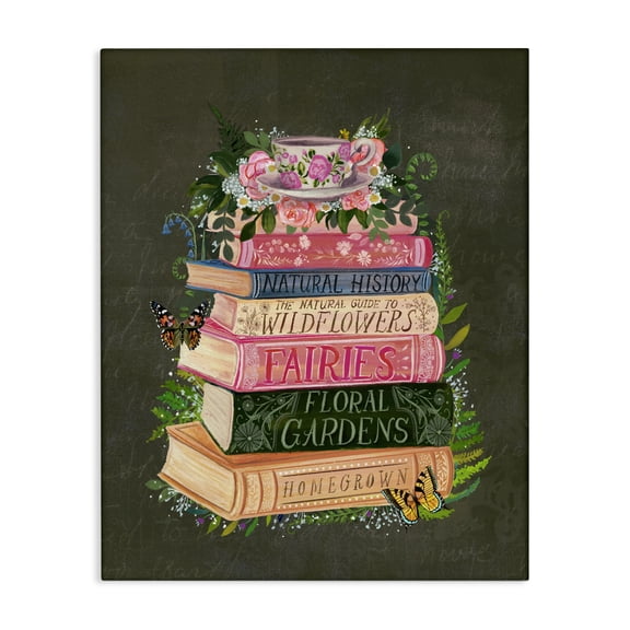 Stupell Industries Floral Fairy Book Stack Canvas Wall Art design by Glad You're Here Co., 20 x 16