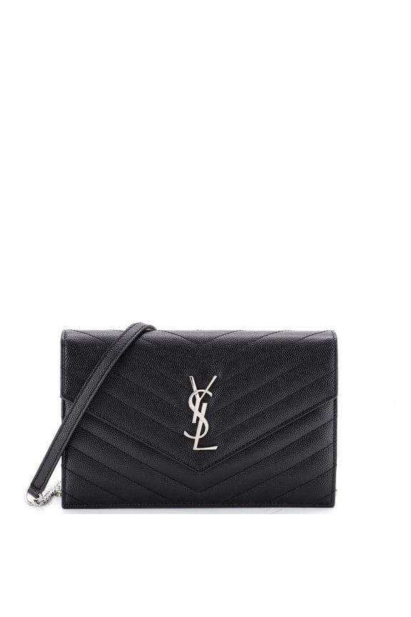 Pre-Owned Classic Monogram Wallet on Chain Matelasse Chevron Leather Small By Rebag