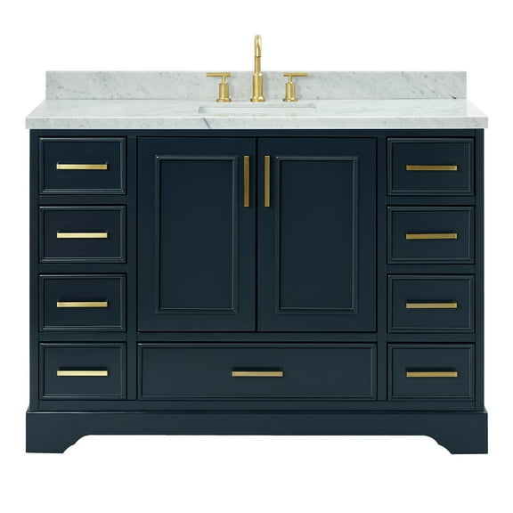 Ariel Stafford 49 Inch Single Rectangle Sink Vanity With Carrara White Marble Countertop W/1.5" Edge In Midnight Blue