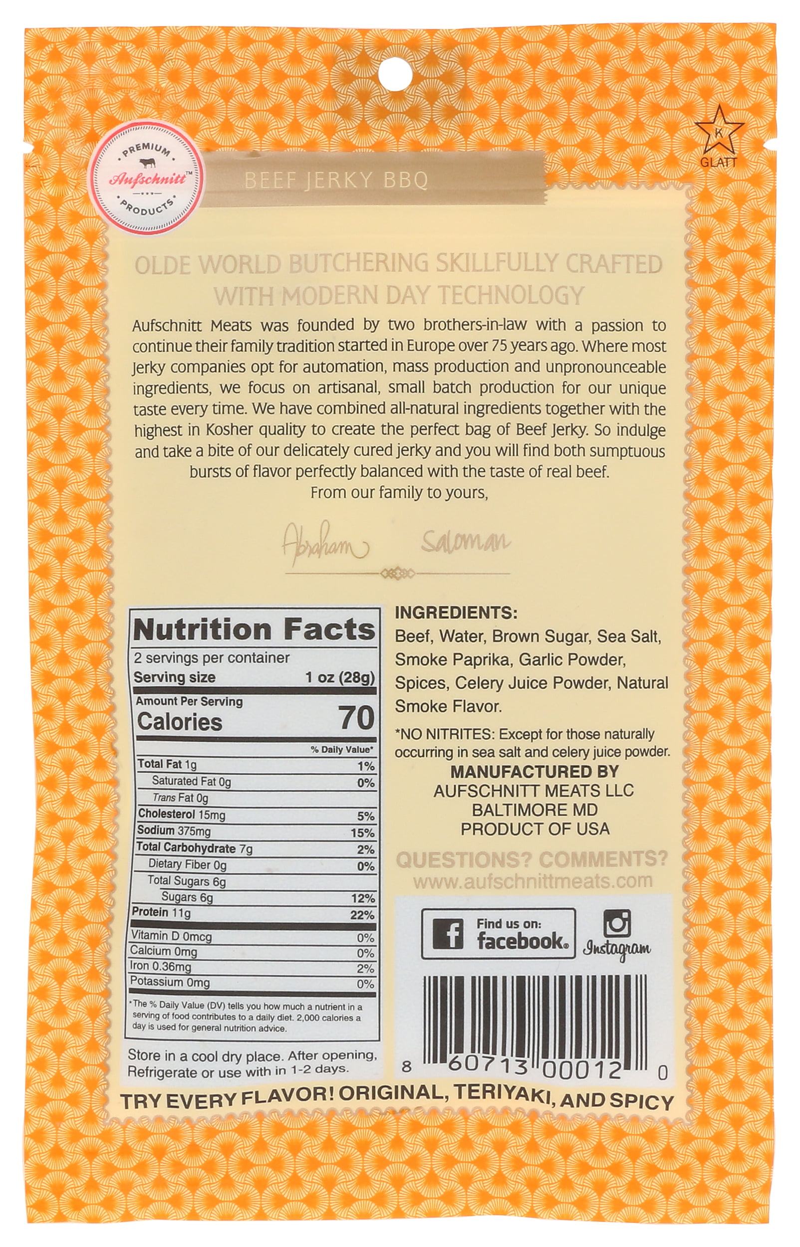 Pack of 12, Aufschnitt BBQ Beef Jerky, 2 oz