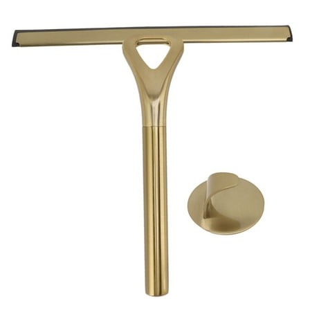 Glass Cleaning Brush Stainless Steel Window Squeegee for Glass Door Mirror,1 x Shower Squeegee 1 x Hook,Gold