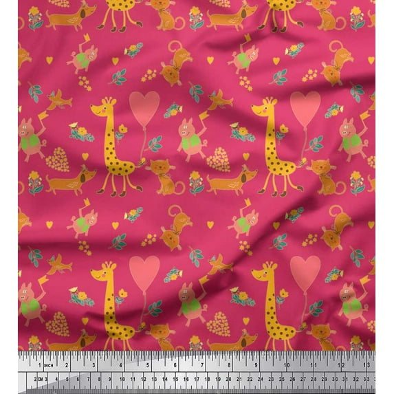 Soimoi Silk Fabric Balloon,Floral & Cute Animals Cartoon Decor Fabric Printed Yard 42 Inch Wide