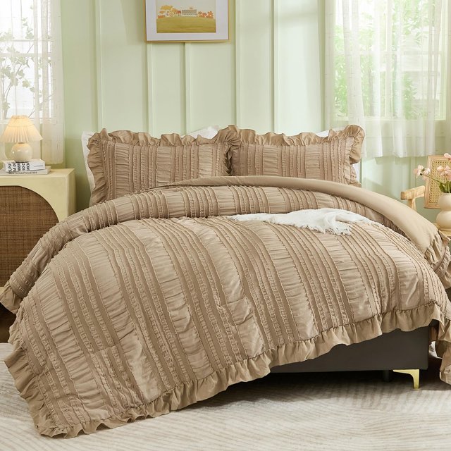 Juego de edredón WONGS BEDDING Khaki Ruffle Farmhouse King