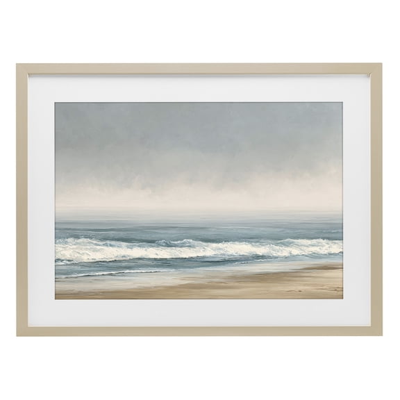 Stupell Industries Coastal Tranquil Mist Beachscape Birch Framed Print Under Glass, 23 x 17, by Jacky Ngan
