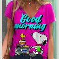 thumbnail image 3 of Camiseta de verano para mujer, bonita camiseta con estampado de Snoopy, camisetas casuales de manga corta en 3D, ropa urbana de moda con cuello en V, ropa femenina de gran tamaño, 3 of 5