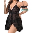 thumbnail image 3 of Sexyfree Plus Size Lingerie for Women Sexy Open Front Lace Nightdress V Neck Sleepwear, 3 of 5