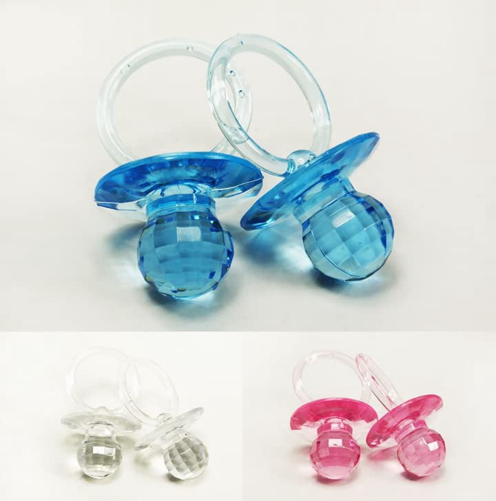 Pink 144pcs Large Clear Diamond Cut Pacifiers Baby Shower Game Party Decoration Favors
