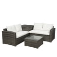 thumbnail image 3 of 4 Piece Outdoor Patio Furniture Set, 2 Rattan Patio Chairs with Glass Table and Storage Cabinet, All-Weather Rectangle Patio Sofa Wicker Set with Cushions for Backyard, Porch, Pool, L2229, 3 of 9