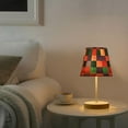 thumbnail image 2 of Yayeee Mini Table Lamp 11.8" Dimmable with Fabric Shade 3 Color Temperatures, Red and Purple Plaid Pattern, 2 of 7