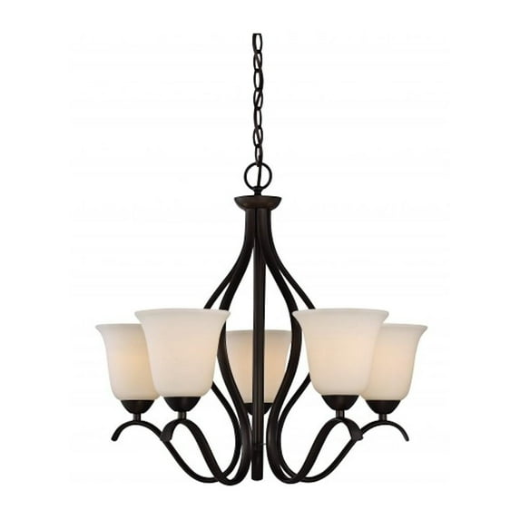 Nuvo Lighting 65915 - 5 Light Forest Bronze White Glass Shades Chandelier Light Fixture (DILLARD 5 LT HANGING FIXTURE)