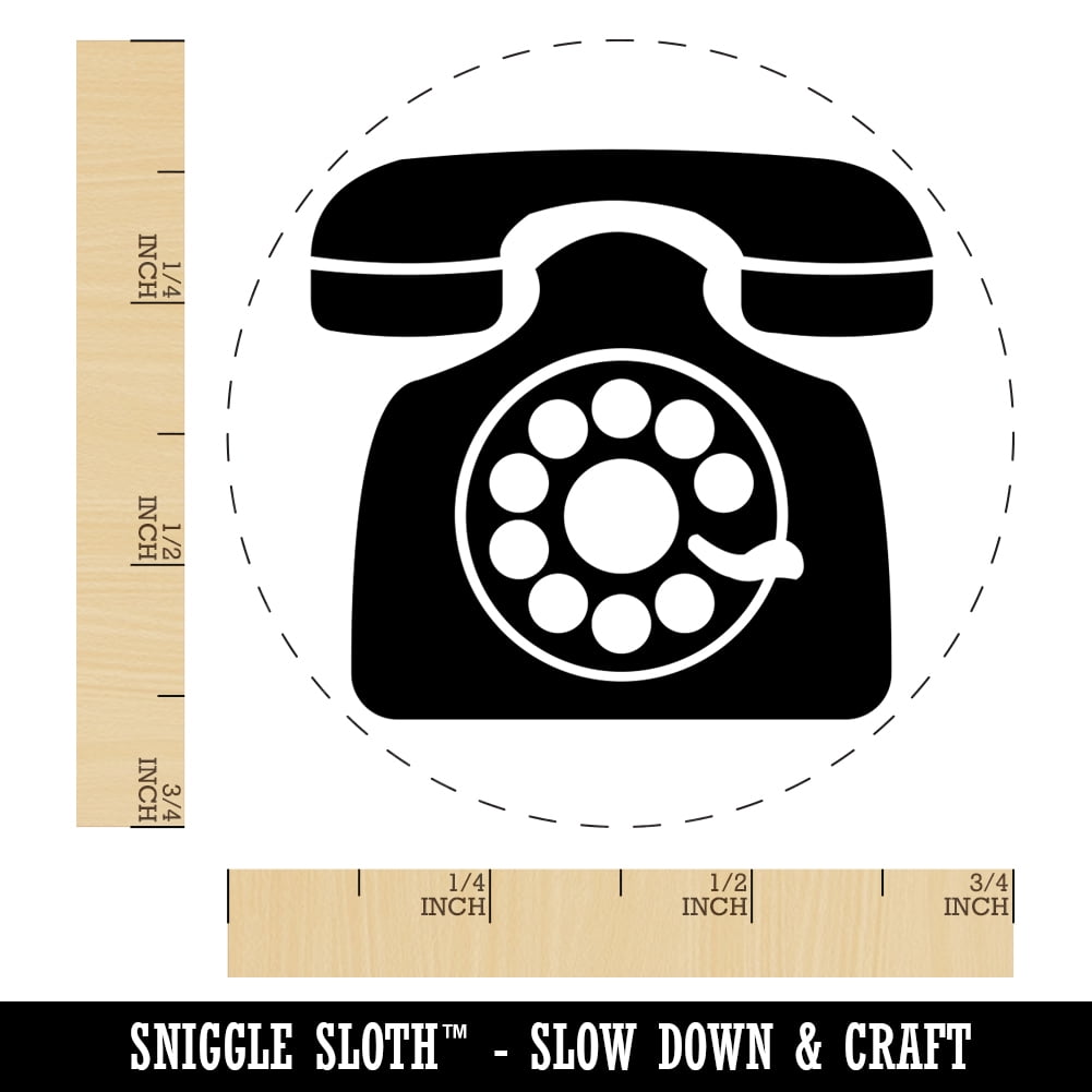 Rotary Dial Phone Self-Inking Rubber Stamp Ink Stamper - Brown Ink - Small 3/4 Inch