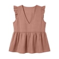 thumbnail image 7 of TGSLY Women's Linen Deep V-Neck Tank Tops Dressy Casual Ruffle Detail Solid Color Sleeveless Vest Lightweight Soft Elastic Waist Tshirts L, 7 of 7