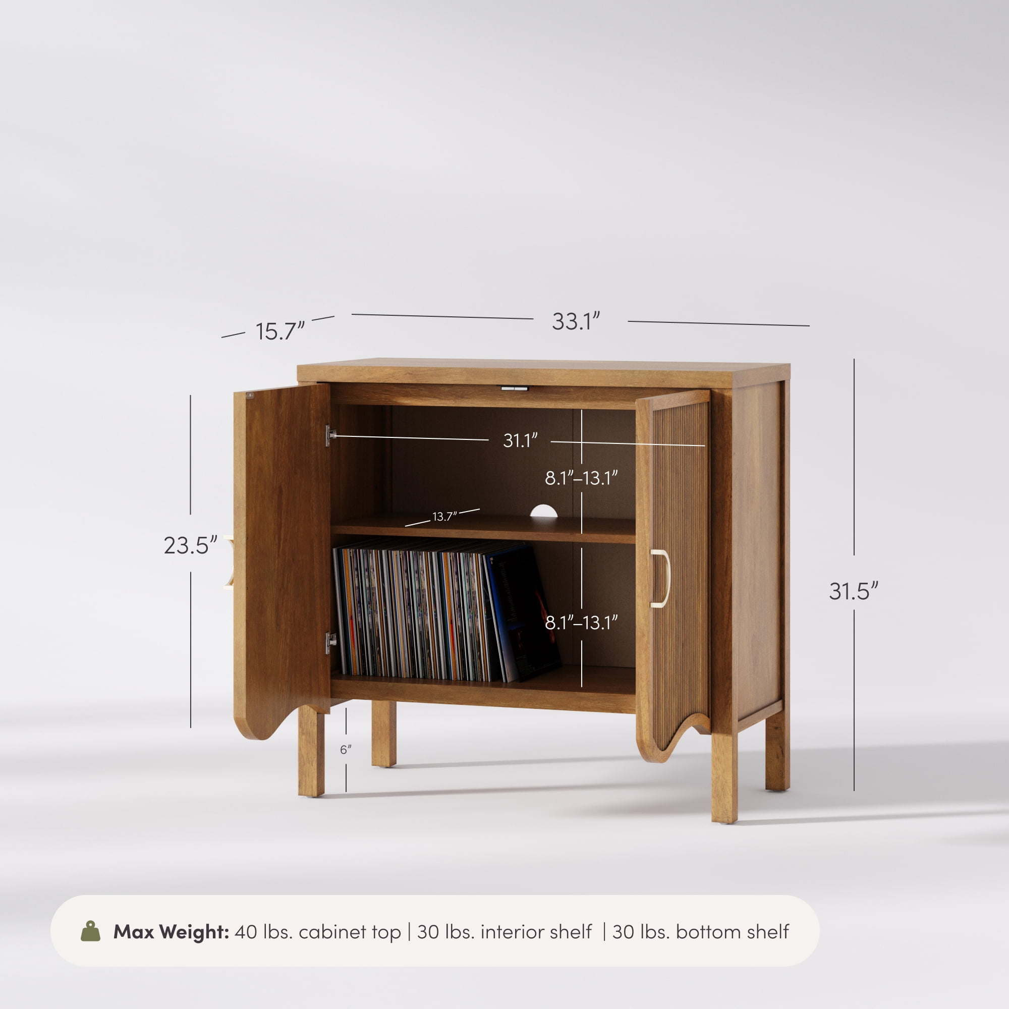 Nathan James Scott Transitional Fluted Accent Cabinet or Storage Cabinet for Living Room or Entryway with Solid Wood Panel, Light Brown