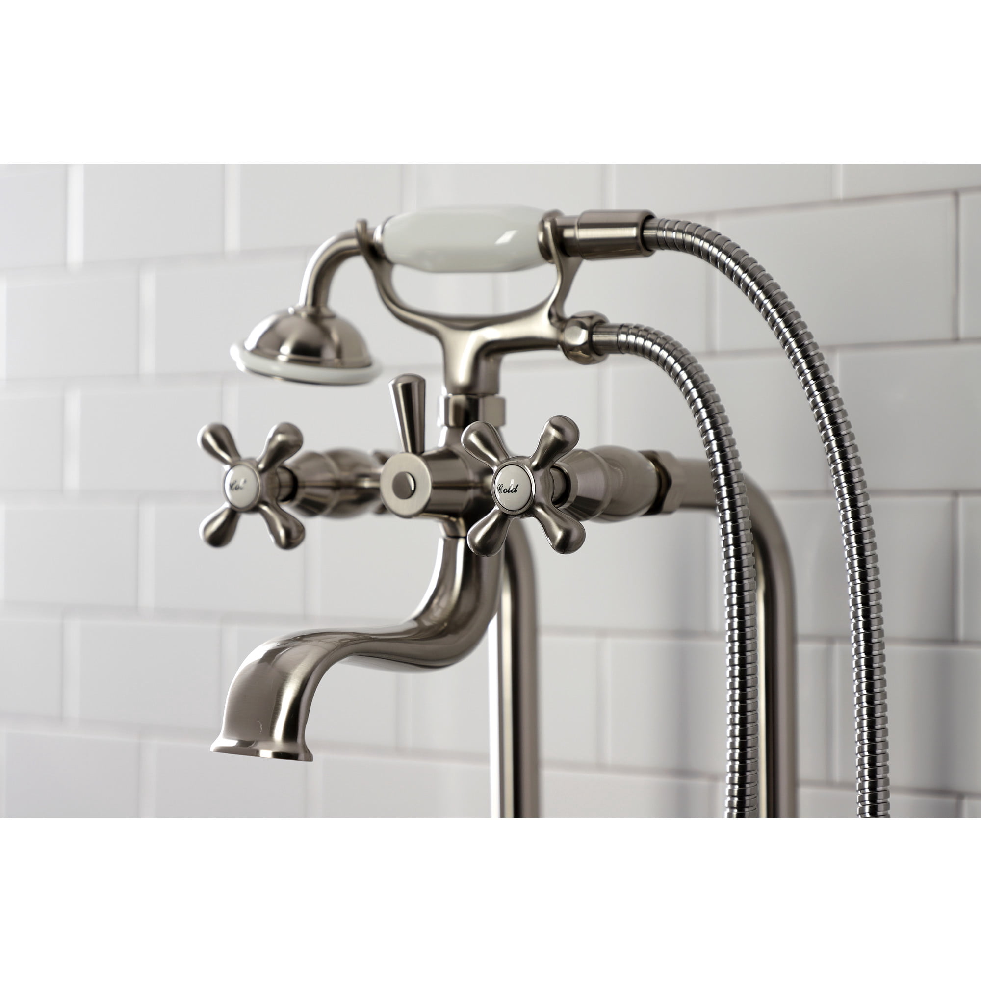 Kingston Brass CCK226K8 Kingston Freestanding Clawfoot Tub Faucet Package with Supply Line, Brushed Nickel