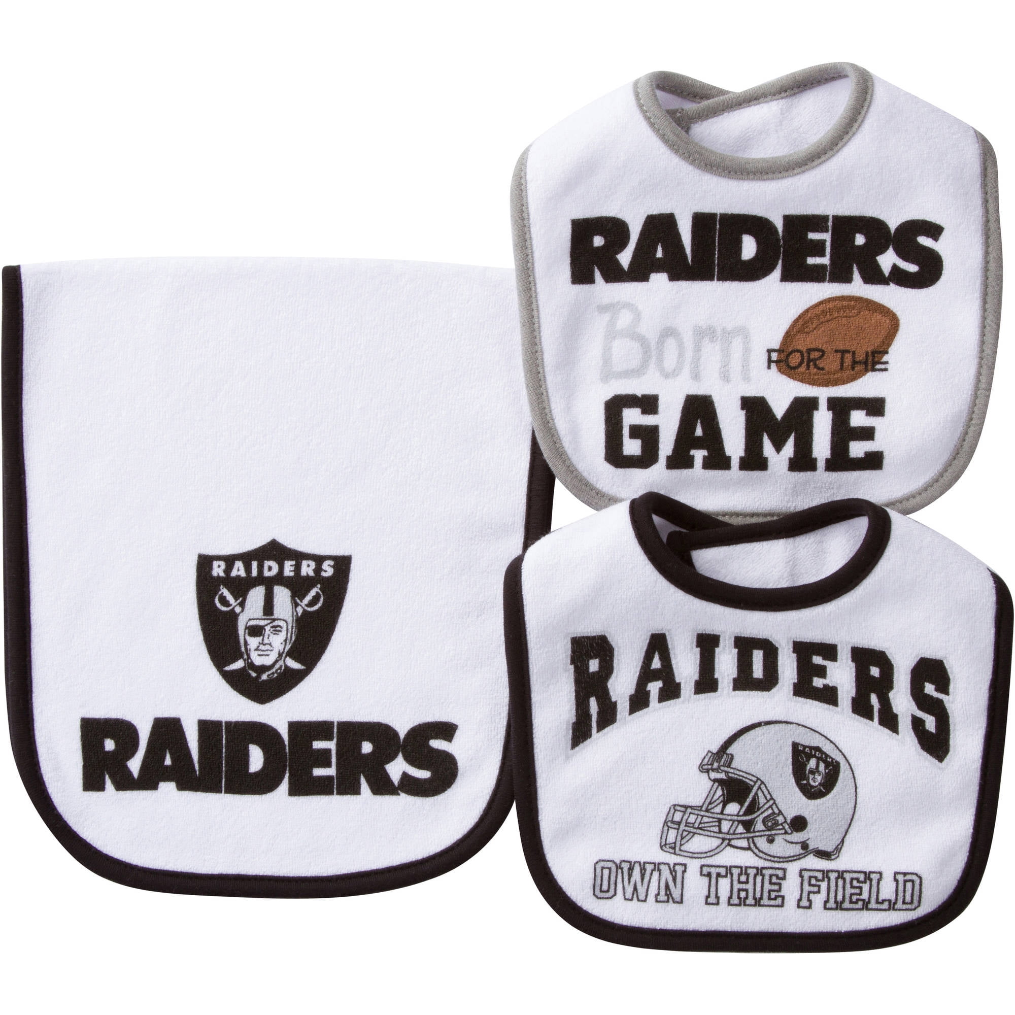 NFL Oakland Raiders Baby Accessory Set, 2 Bibs and 1 Burp Cloth, 3-Piece by