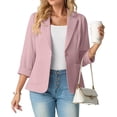 thumbnail image 3 of JWD Women's Slim Fit 3/4 Sleeve Notched Lapel Blazer - One Button Business Office Jacket with Pockets Pink 12, 3 of 6