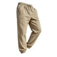 thumbnail image 2 of Men's Linen Jogger Pants, Elastic Waist with Drawstring, Casual Tapered Trousers with Cuffed Ankles Beige M, 2 of 6