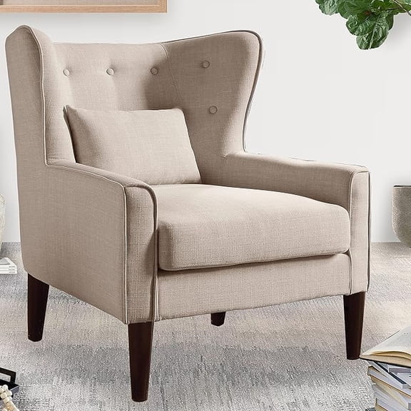 BSHTI Rosevera Accent Chair with Ottoman, Button Tufted Armchair for Bedroom Living Room(Beige)