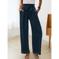 thumbnail image 4 of Women'S Wide Leg Lounge Pants with Pockets High Waisted Adjustable Tie Knot Loose Trousers Navy Blue S, 4 of 7