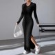 thumbnail image 3 of Vestido Vestido elegante de tubo para mujer, vestido largo elegante informal de punto suave de Color sólido Kuymtek Negro T XS para Mujer, 3 of 6