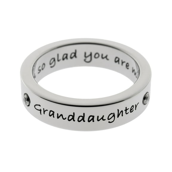 Engraved Crystal Granddaughter Ring - Sentimental Keepsake Jewelry Gift size 9