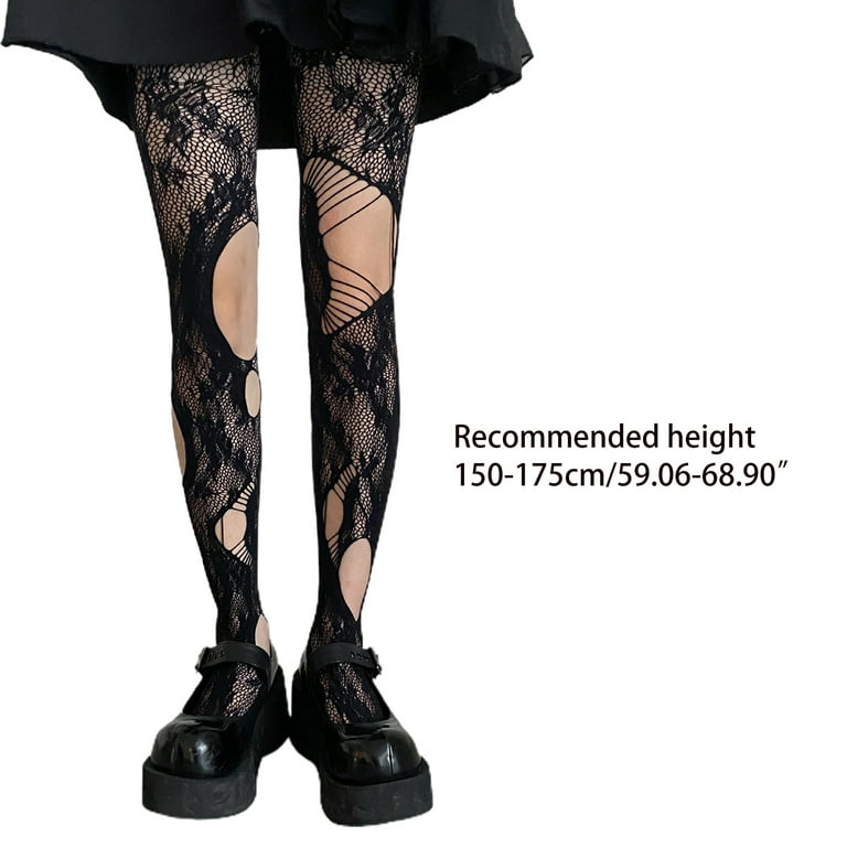 TINYSOME Women Gothic Fishnet Pantyhose Ripped Holes Rose Floral Patterned  Mesh Tights 