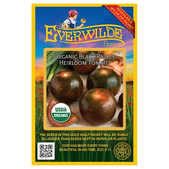 Everwilde Farms - 25 Organic Black Prince Heirloom Tomato Seeds - Gold Vault Jumbo Bulk Seed Packet