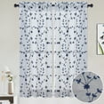 thumbnail image 2 of HOMERRY Cafe Curtains 26" W x 45" L Sheer Voile Linen Texture Kitchen Curtains with Floral Leaf Embroidered for Bedroom Bathroom, Navy Blue, Set of 2, 2 of 8