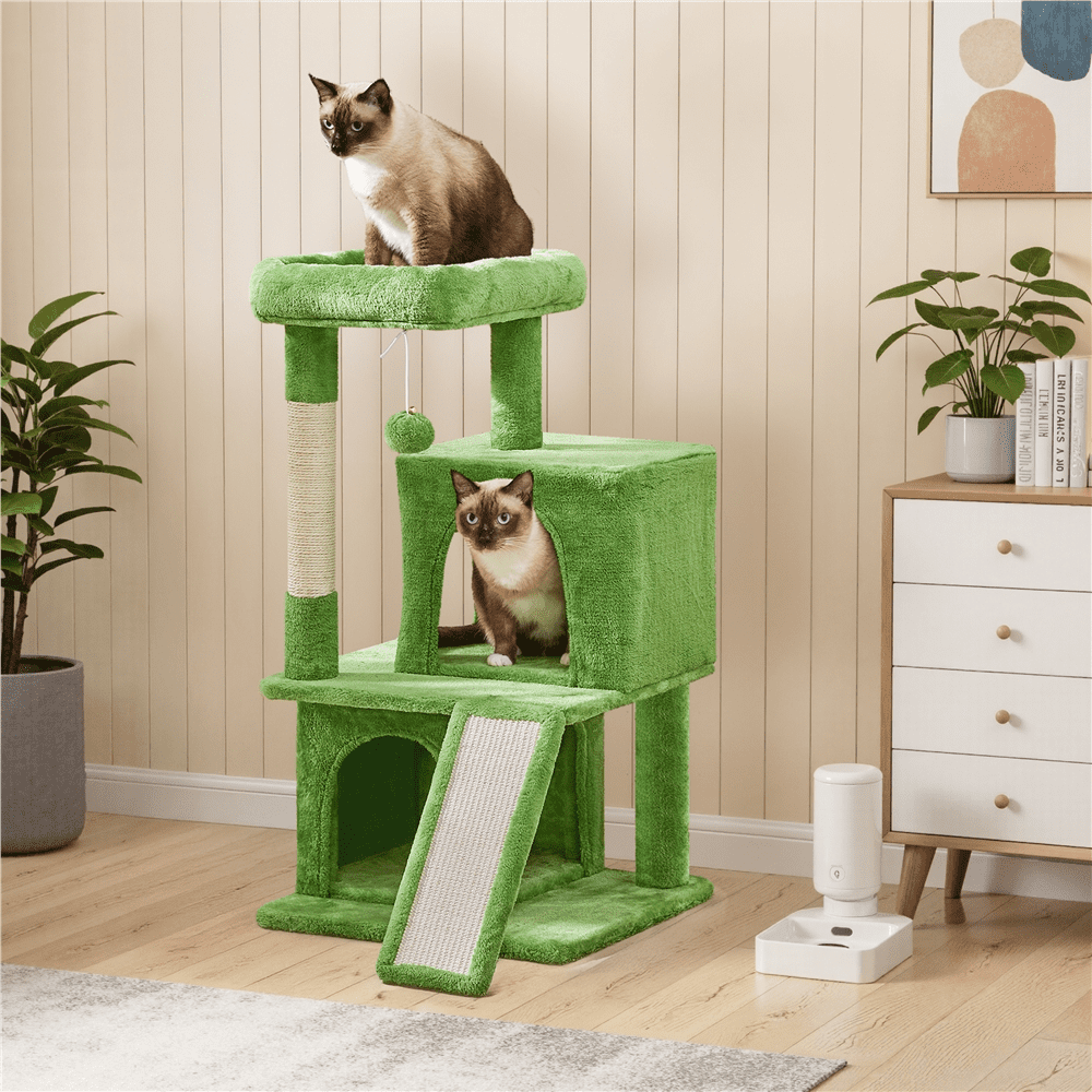 Yaheetech 36'' H Cat Tree Tower with Double Condos, Scratching Post, Green