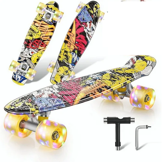 Skateboard Patineta Con Ruedas Transparentes Con Luz Malubero Rueda:90A