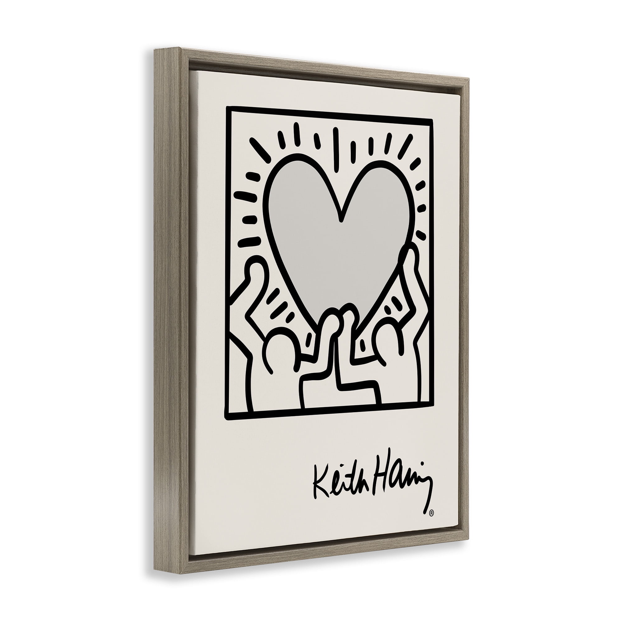 Stupell Industries Classic Heart Symbol Keith Haring Abstract Painting Brown Floater Framed Canvas Art Print Wall Art, 17 x 21