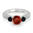 thumbnail image 2 of Gem Stone King 925 Sterling Silver Red Garnet Black Onyx and White Moissanite Engagement Ring for Women (2.02 Cttw, Gemstone January Birthstone, Round 7MM and 4MM, Size 9), 2 of 3