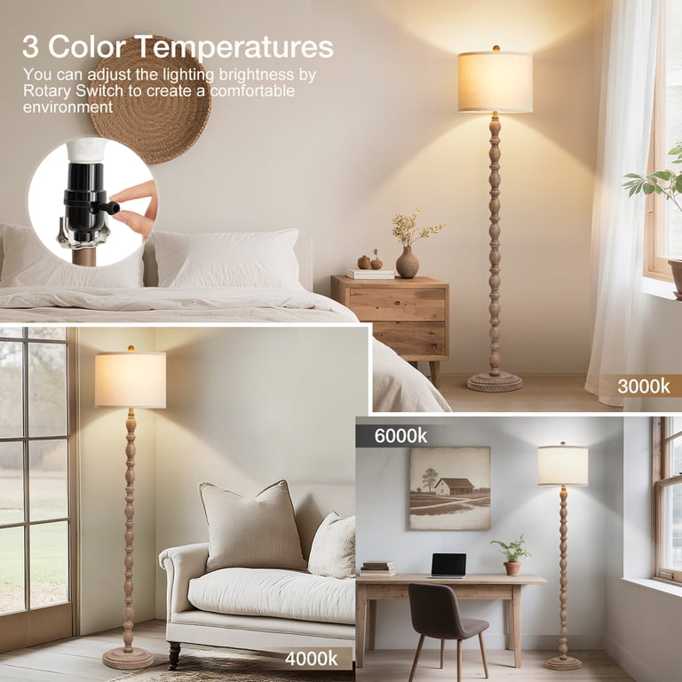 Natyswan 62" Farmhouse Floor Lamp With Linen Shade photo 3