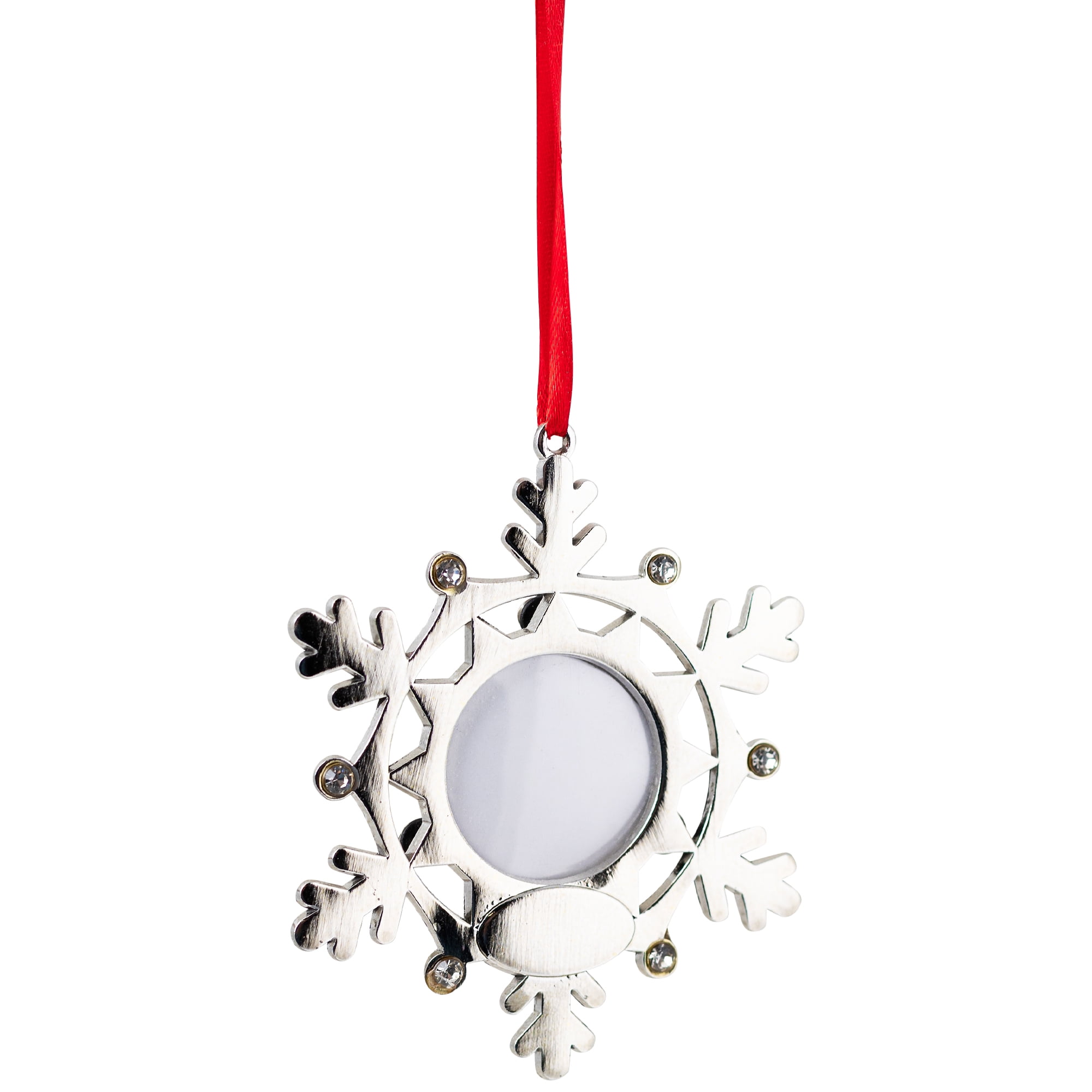 Snowflake Photo Frame Christmas Ornament - 3.5" - Silver