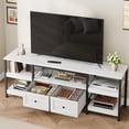 thumbnail image 2 of Mueble de TV industrial para sala de estar – 2 cajones, 5 estantes abiertos, estructura metálica, tablero de madera, para televisores hasta 85 pulgadas – Blanco antiguo, 2 metros, 2 of 7