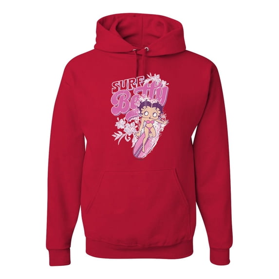 Wild Bobby, Shore Surfer Betty Boop Betty Boop Unisex Hoodie Sweatshirt, Red, XX-Large