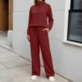 thumbnail image 2 of sususu Two Piece Sets for Women,Matching Set Trousers Suit Set With Long Sleeve High Neck Top And Wide Leg High Waist Pants Comfortable Outfit For Various Occasions - Wine, 2 of 6