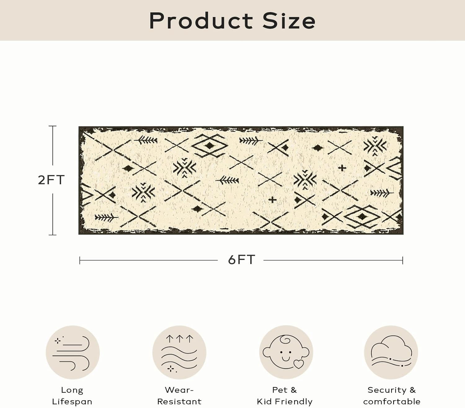 Phantoscope Airy Moroccan Boho Rug — Low-Pile Hallway Rug, 2' x 6', Natural Linen