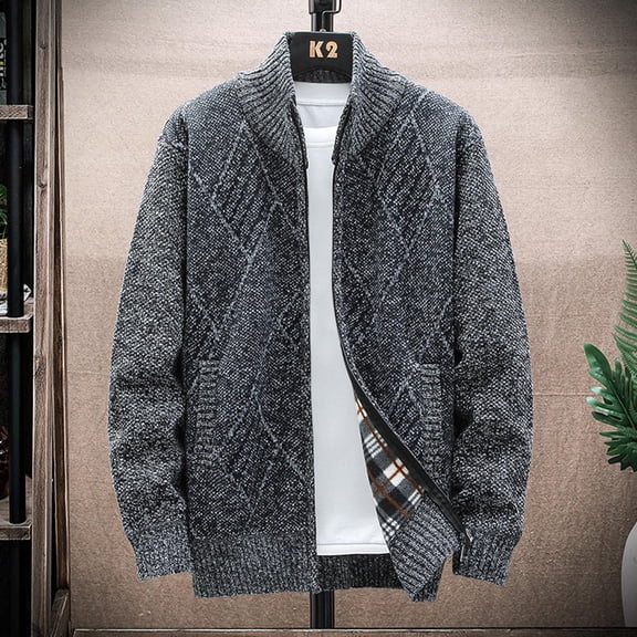 Winter Clearance!Brilliant Puffer Jacket Men with Hood Stand Collar Hoodless Zipper Double Pocket Cotton Padded Sweater Long Sleeved Hoodless Casual Coat Gray XL
