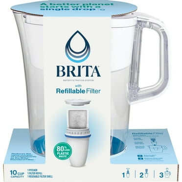 Brita Refillable Water Filtration System with Large 10 Cup Pitcher, Tahoe, and 1 Refillable Filter