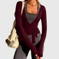 thumbnail image 3 of Zwiiyzr Womens Solid Color Tie Front Wrap Cardigan Long Sleeve Open Front Kimono Soft Stretchy Fabric Yoga Ballet Cover Up Casual Wear Chic Burgundy, 3 of 9